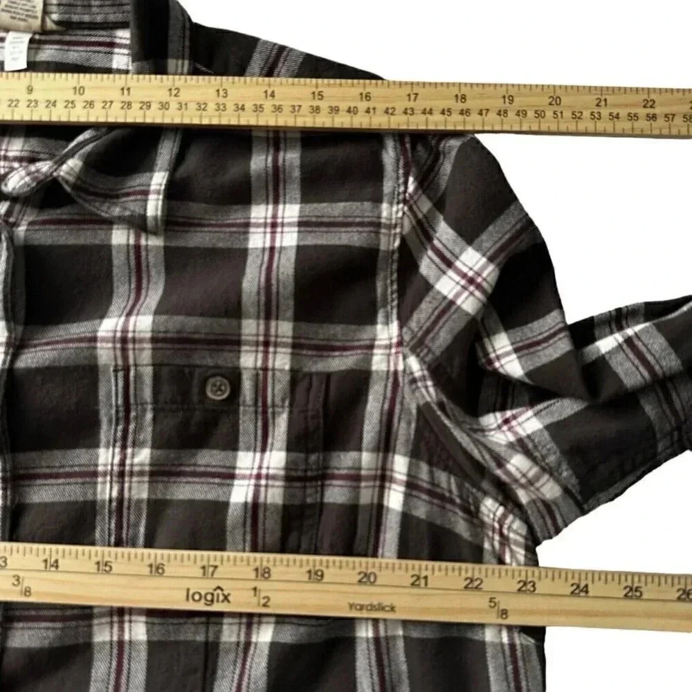 Duluth Trading Co womens flannel button-up long sleeve shirt size XL brown plaid - Picture 7 of 9